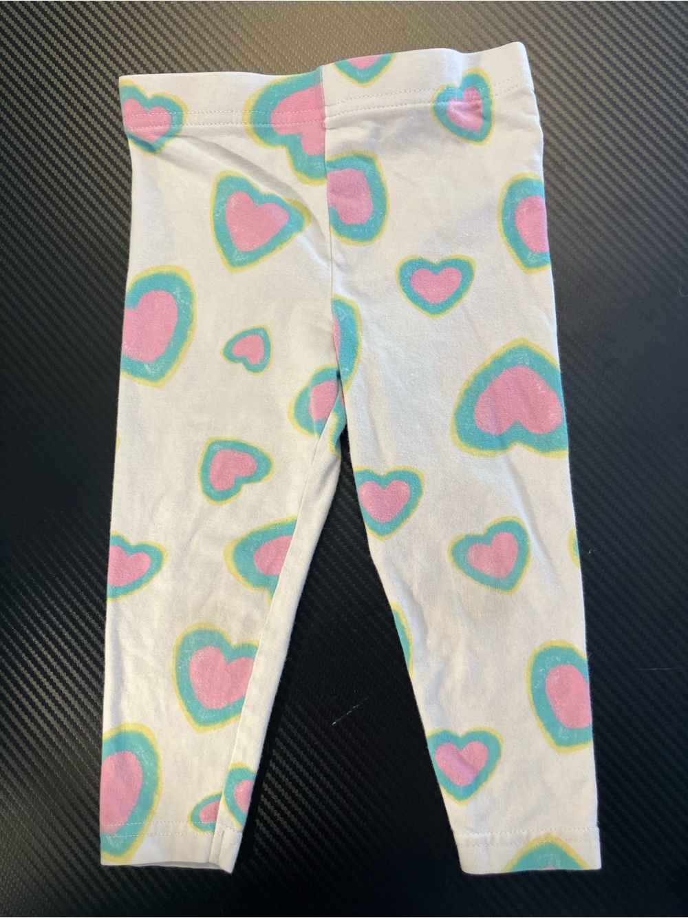 Primark White Leggings with Pink, Turquoise & Yellow Heart Print